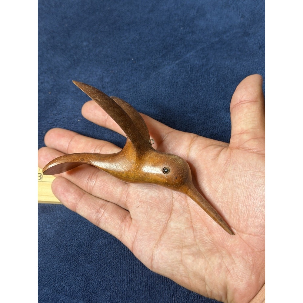 Hand Carved Wooden Hummingbird Figurine Handmade Folk Art Ornament 5 Inch
